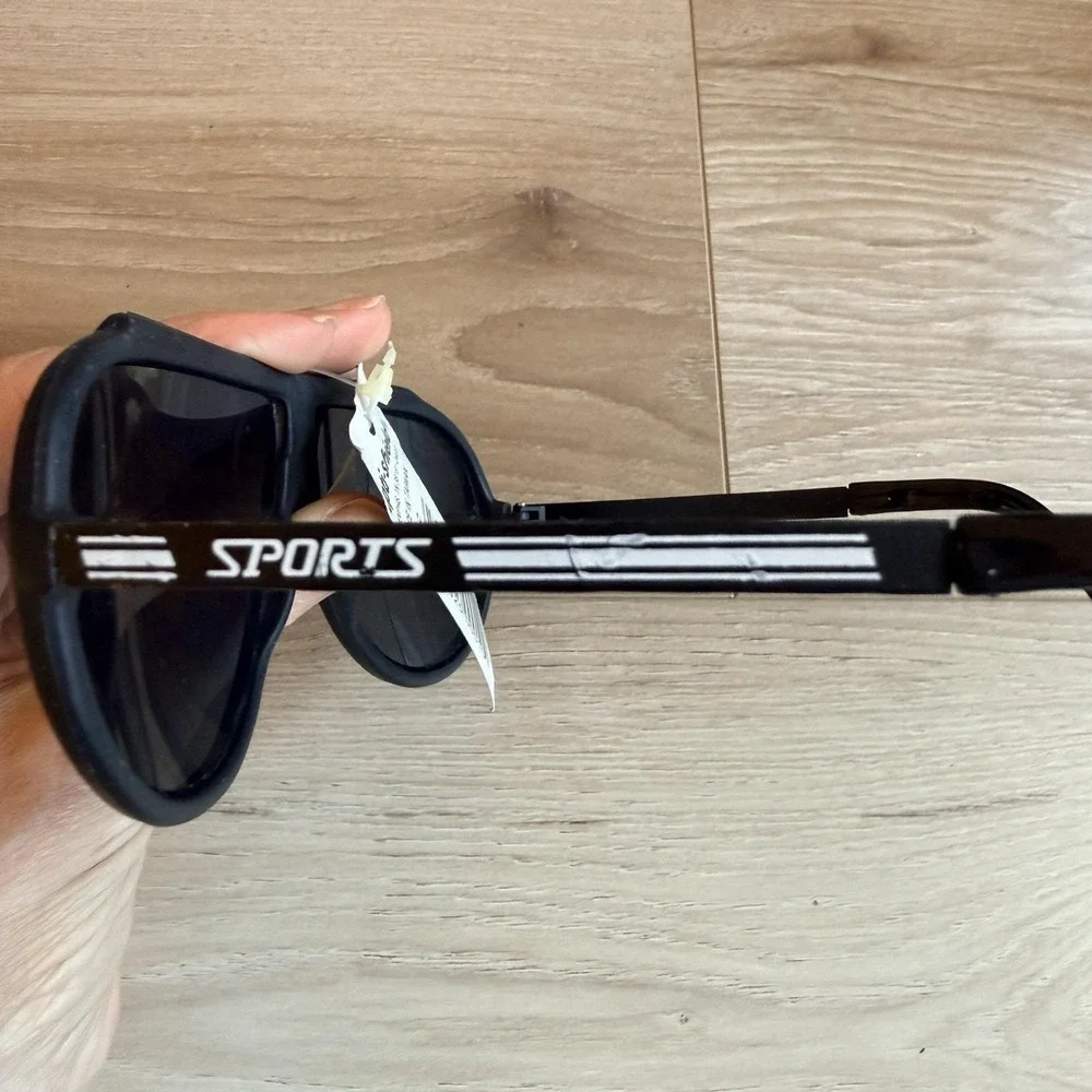 Sports Aviator Sunglasses Vintage Opti-Shield Black Frame Black Lens